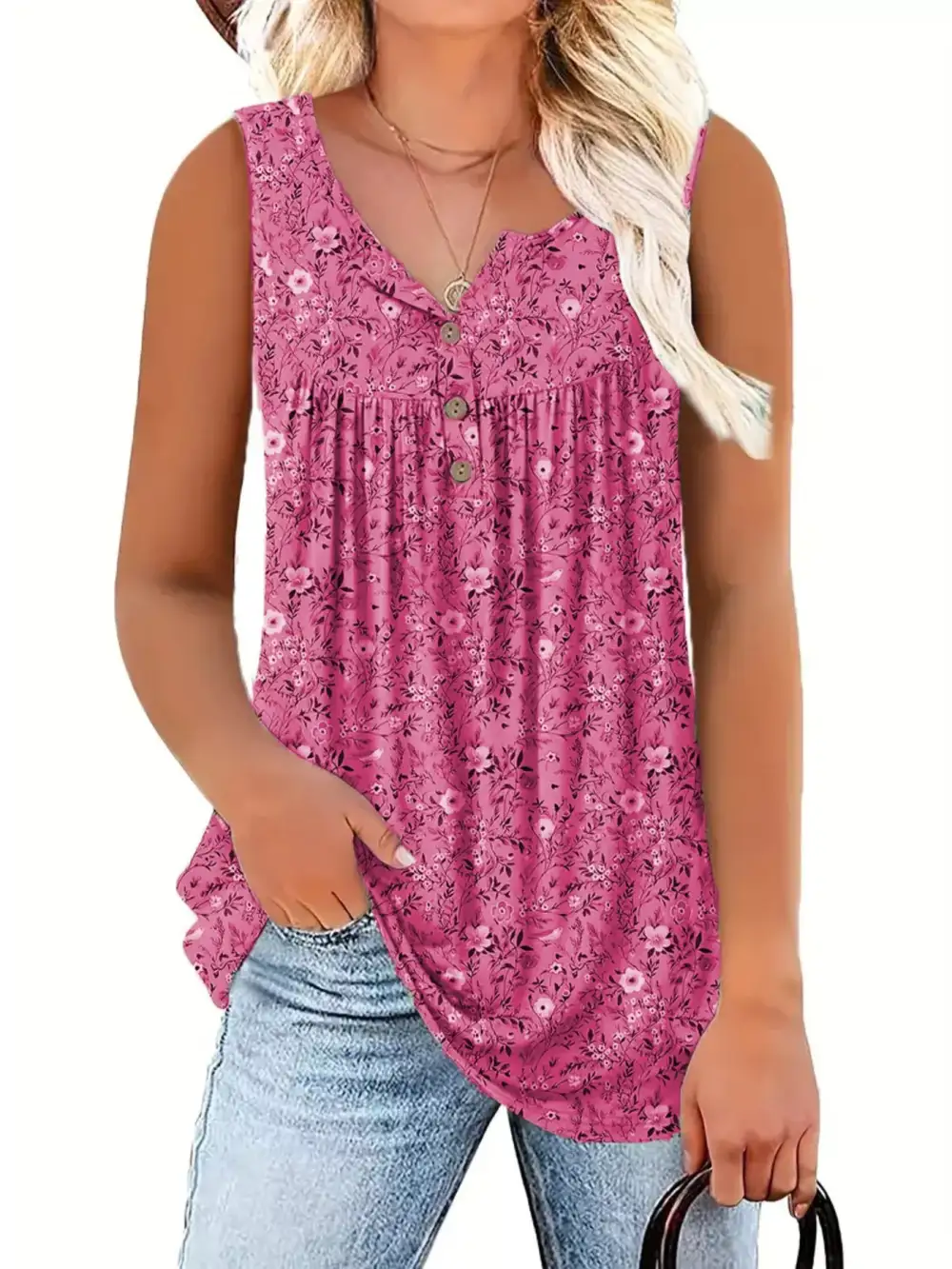 Full Size Button Detail Tank Plus Size