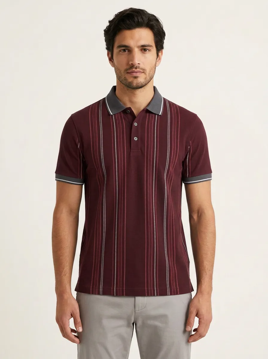 Men's Casual Business Vertical Striped Printed Polo Shirt