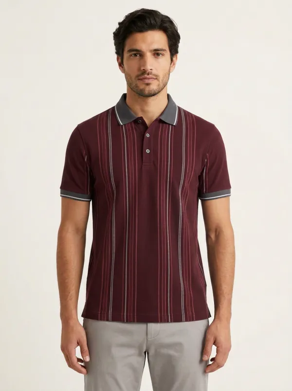 Men's Casual Business Vertical Striped Printed Polo Shirt