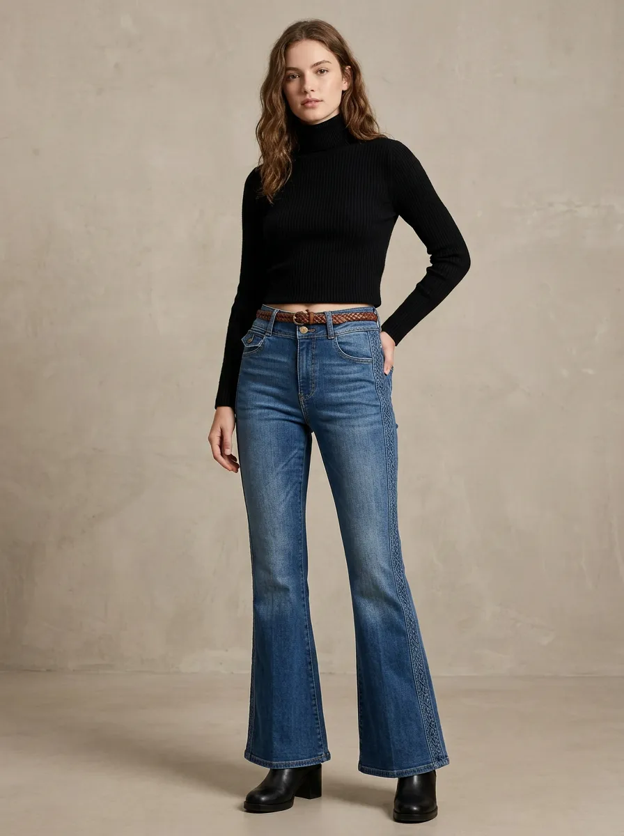 Women's High-Waisted Embroidered Side Stripe Printed Jeans