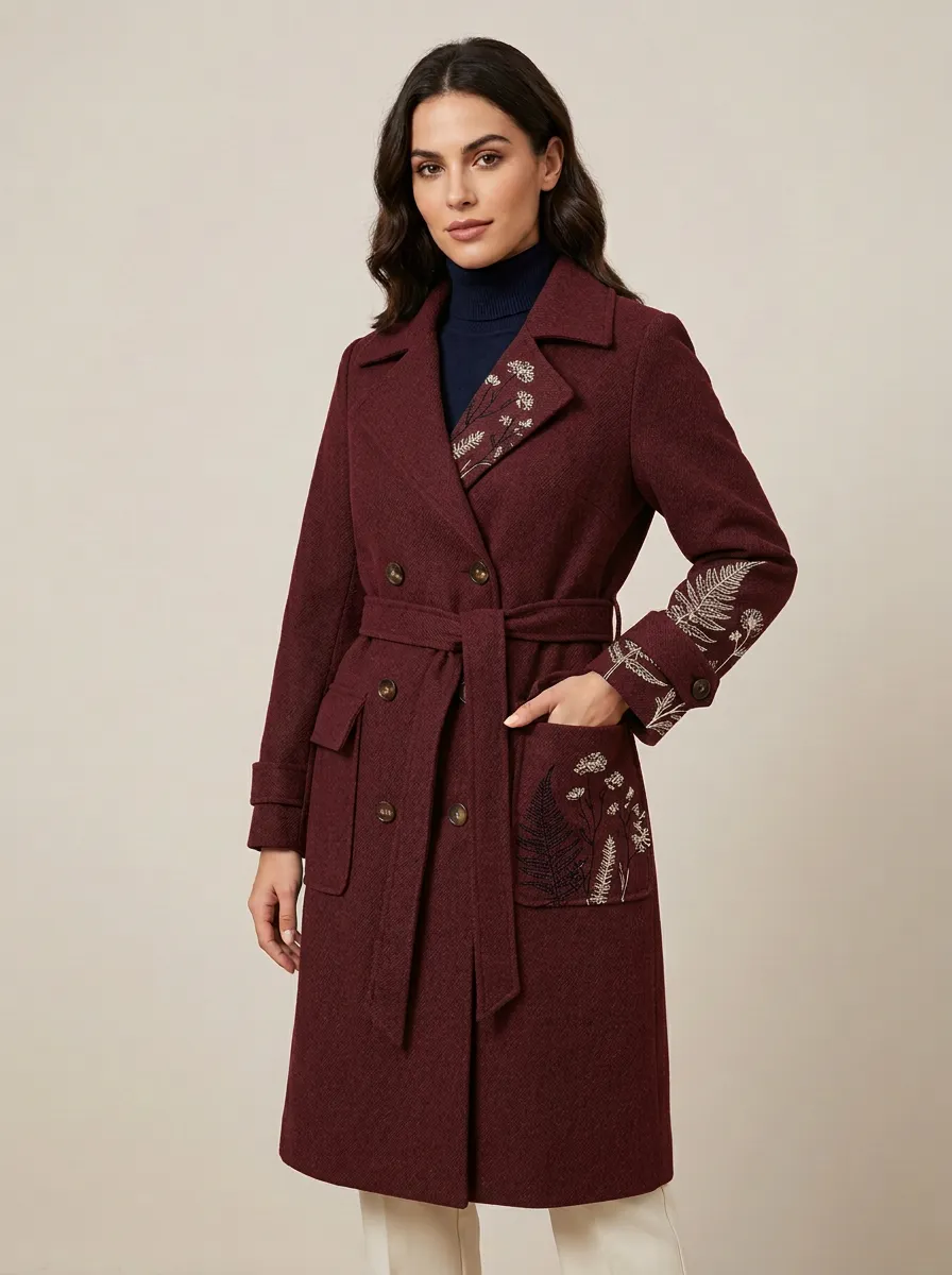 Women's Botanical Fern Floral Embroidered Coat