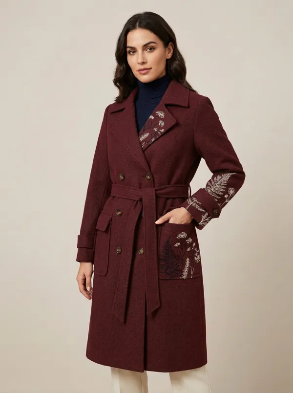 Women's Botanical Fern Floral Embroidered Coat