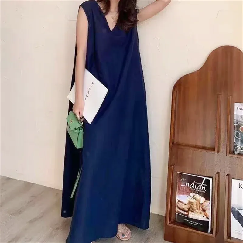 V-Neck Linen Blend Maxi Dress