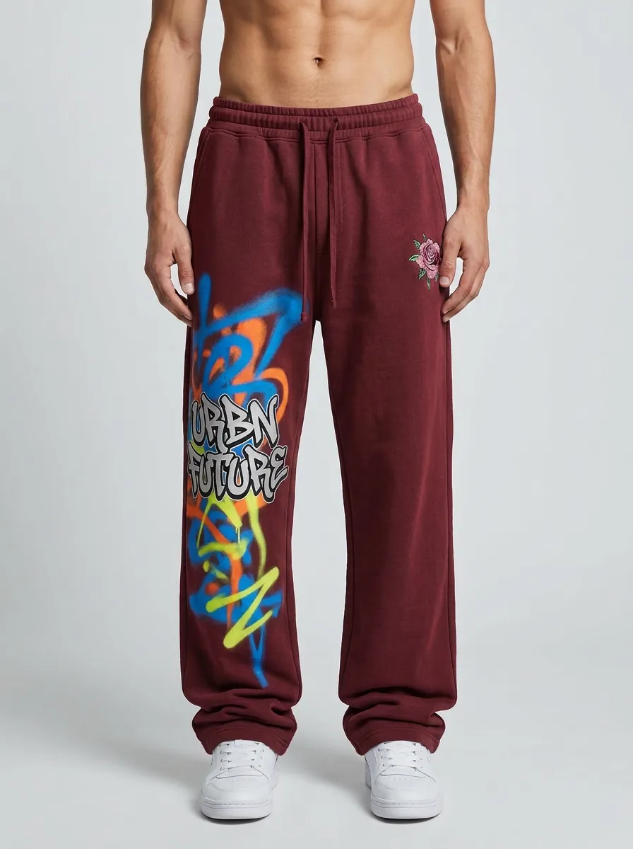 Men's Streetwear Urban Future Rose Graffiti Printed Sweatpants