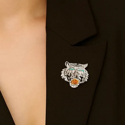 Roaring Tiger Head Brooch