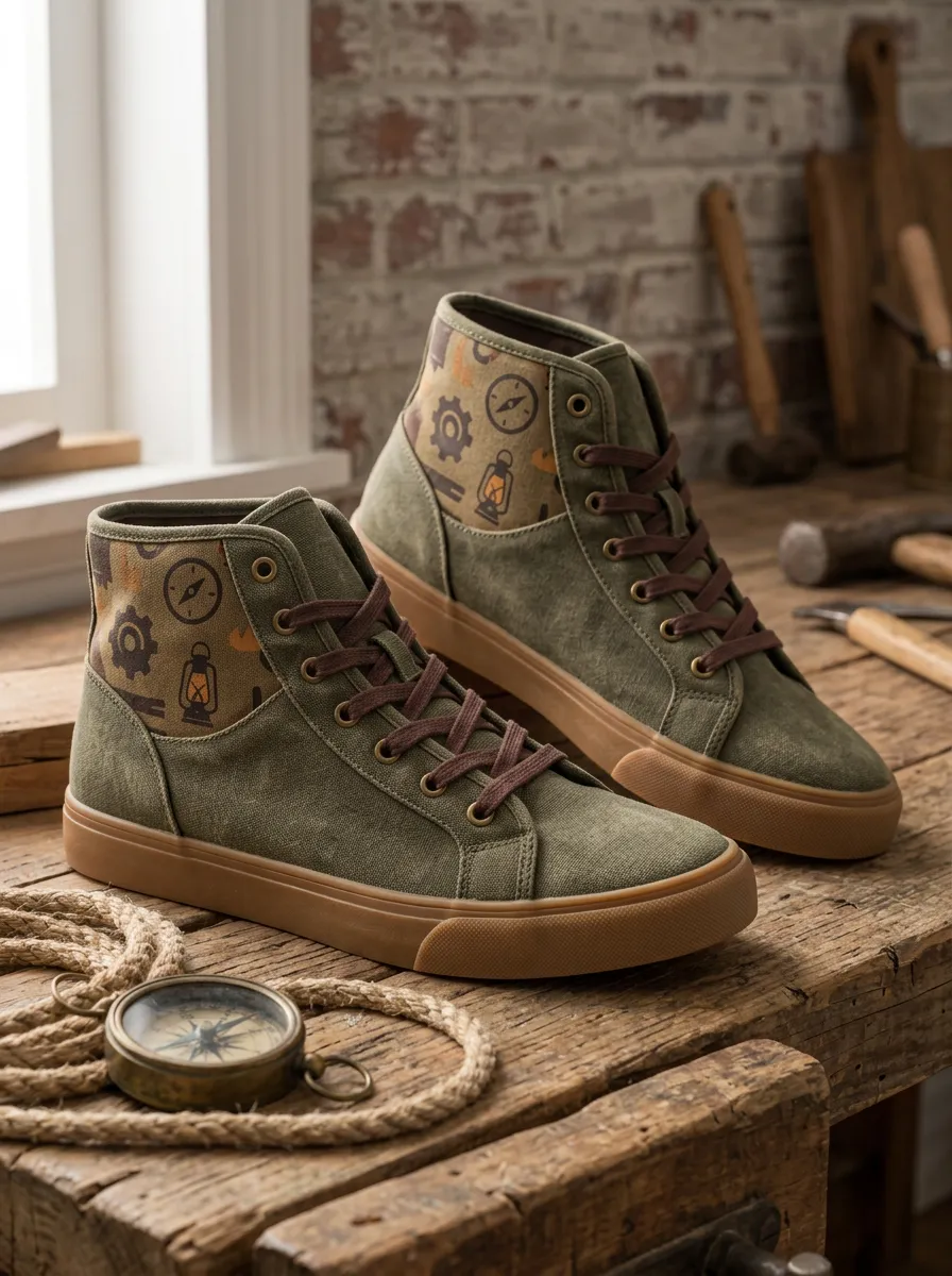 Men's Adventure Explorer Compass Lantern Printed Canvas Shoes