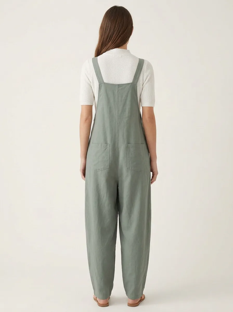 Women's V-Neck Buckle-Strap Tapered Overall Jumpsuit