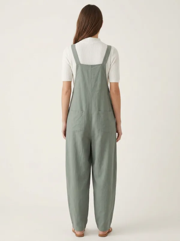 Women's V-Neck Buckle-Strap Tapered Overall Jumpsuit