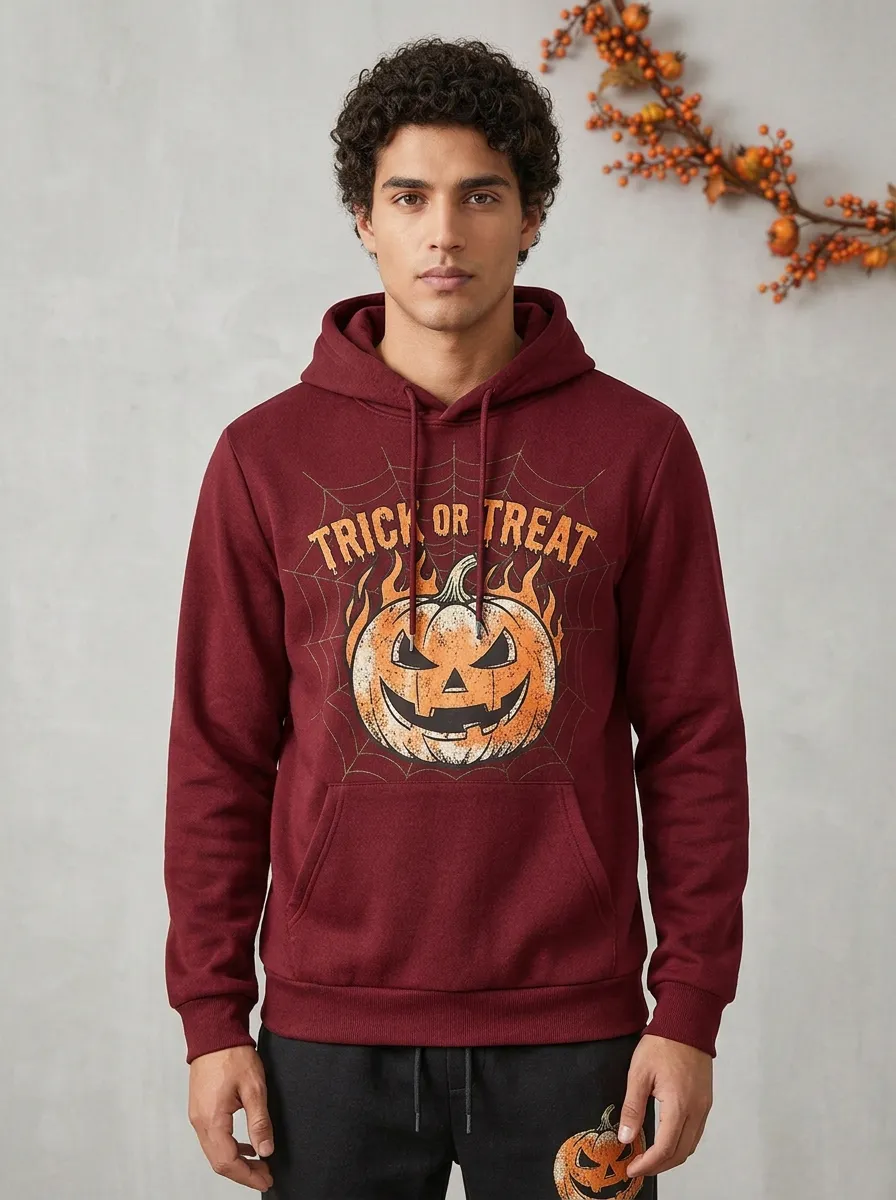 Men's Halloween Trick or Treat Flaming Pumpkin Printed Tracksuit