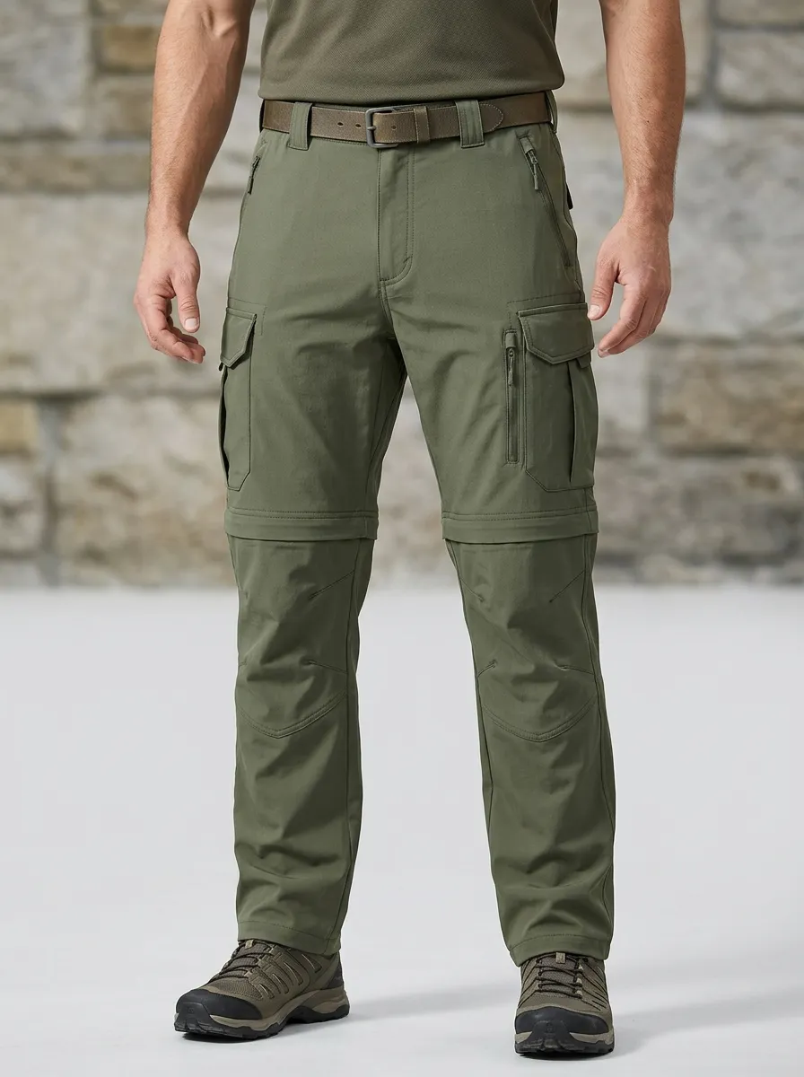 Men's Adventure Travel Multi-Pocket Waterproof Zip-Off Tactical Cargo Pants