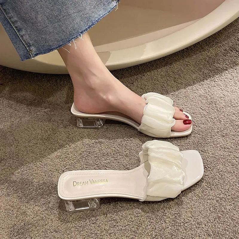 Slip On Square Toe Block Heel Sandals