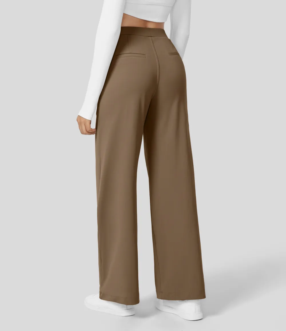 2026🔥  High Waisted Plicated Side Pocket Straight Leg Work Pants