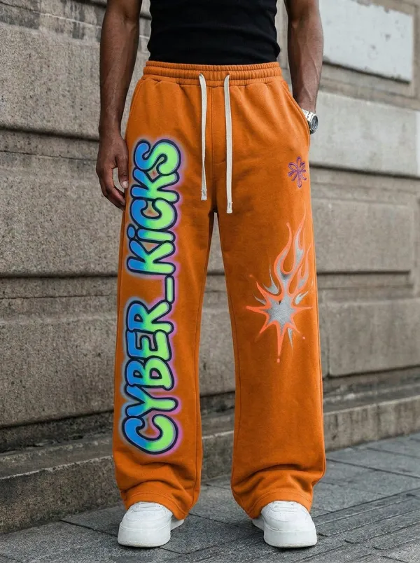 Unisex Urban Streetwear Graffiti Flame Sweatpants