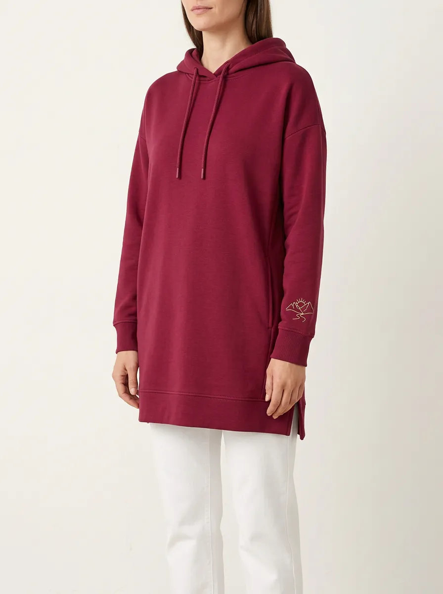 Women's Mountain-Sun Sleeve-Embroidered Side-Slit Hoodie