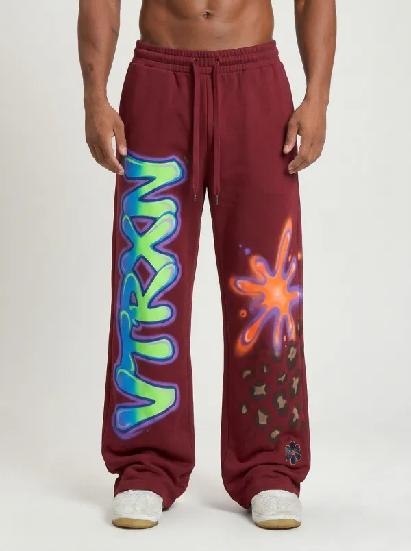 Men's Streetwear Graffiti Letter Leopard Print Printed Sweatpants