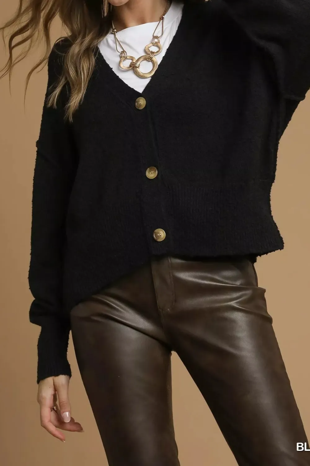 Button-Front V-Neck Knit Cardigan