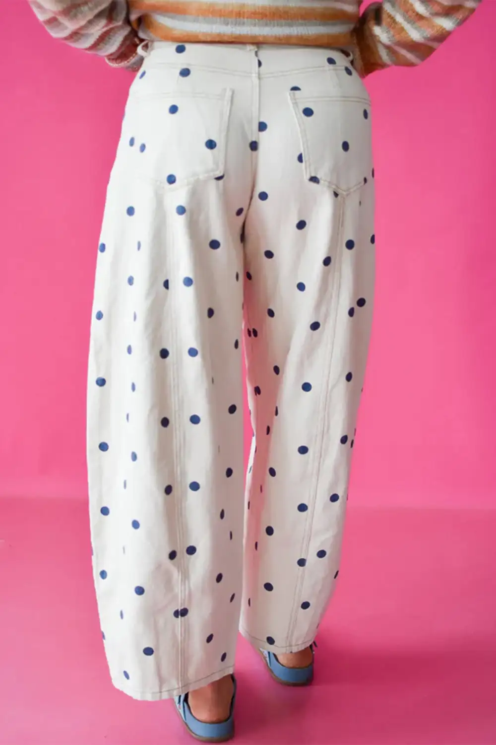 Polka Dot Relaxed Fit Barrel Leg Cropped Casual Jeans