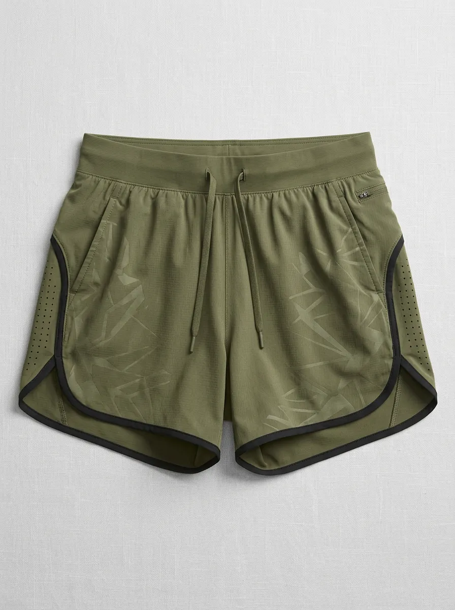 Women's Athletic Fitness Olive Geometric Printed Running Shorts