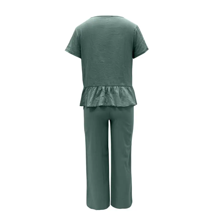 Peplum Round Neck Short Sleeve Top and Pants Set