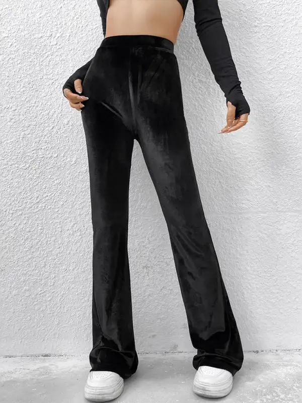 Velvet High Waist Flared Trousers Pants