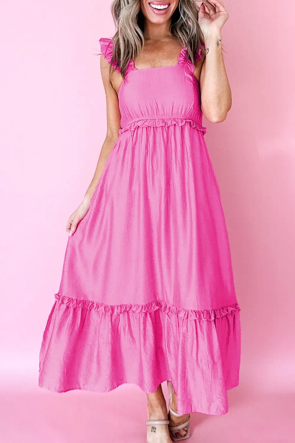 Drape Ruffle Sleeveless High Waist Maxi Dress