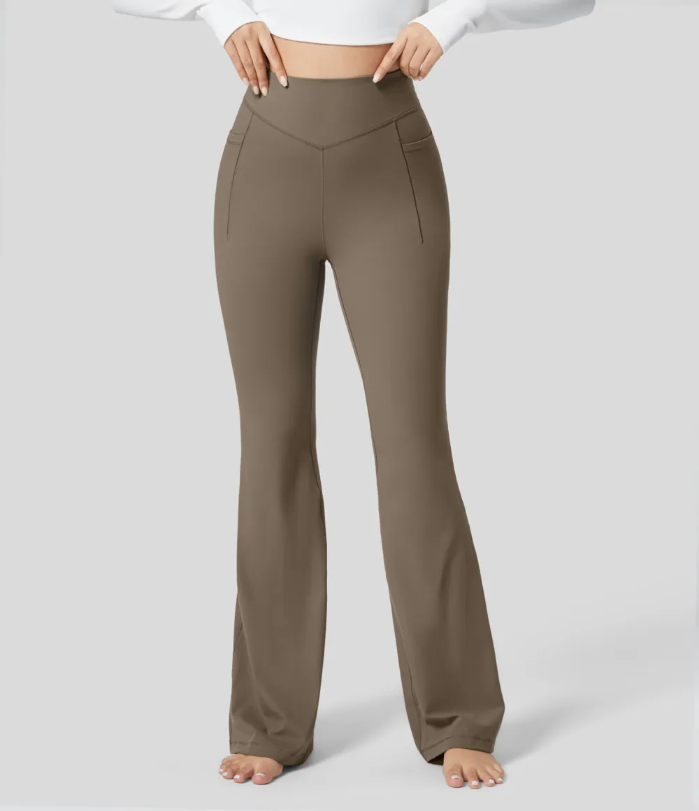 UltraSculpt Mid Rise Tummy Control Side Pocket Running Full Length Flare Leggings