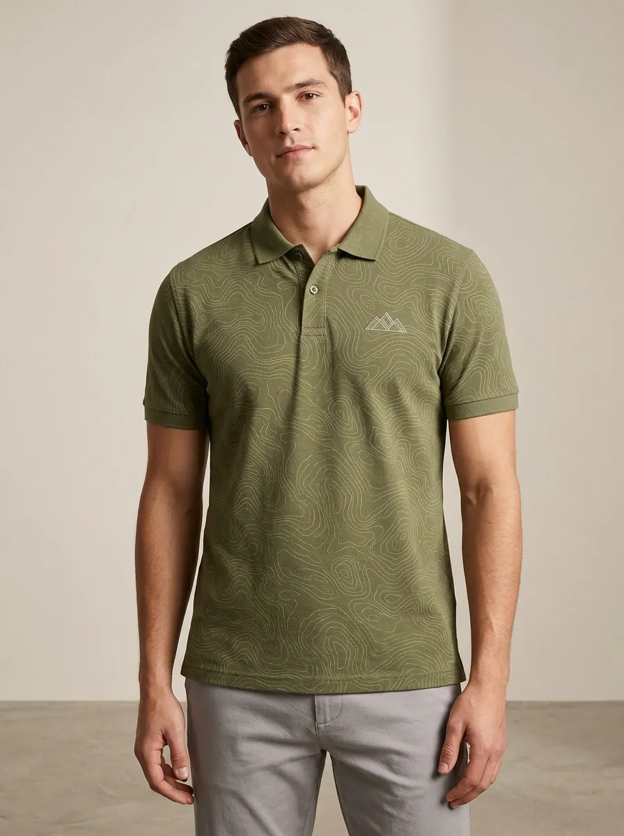 Patterned Topographic Men's Polo Shirt