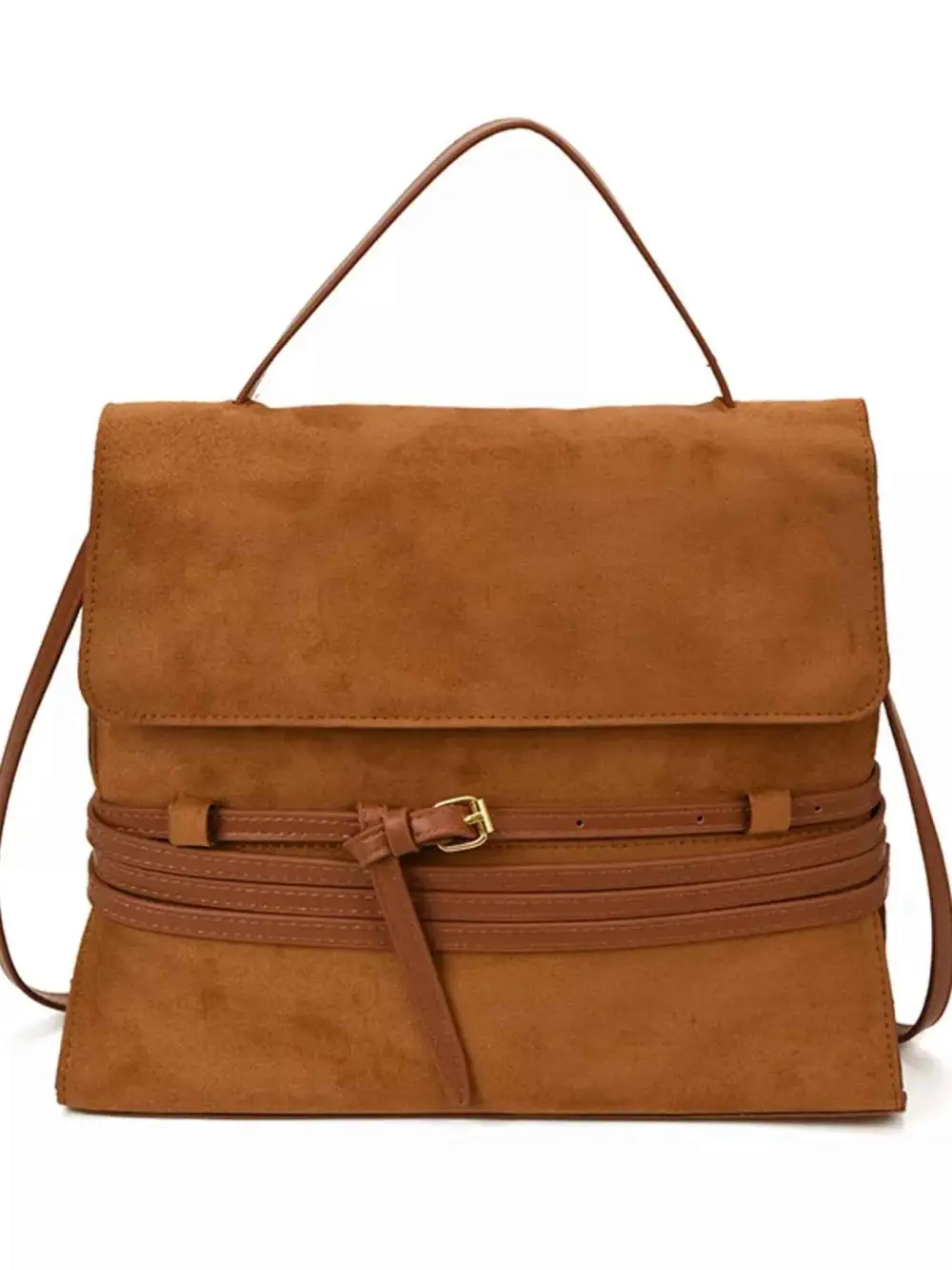 Suede Leather Belt Backpack Bag