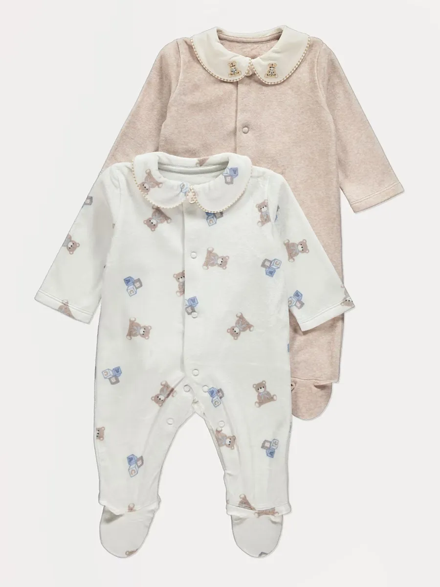 Neutral Collared Fleece Sleepsuits 2 Pack