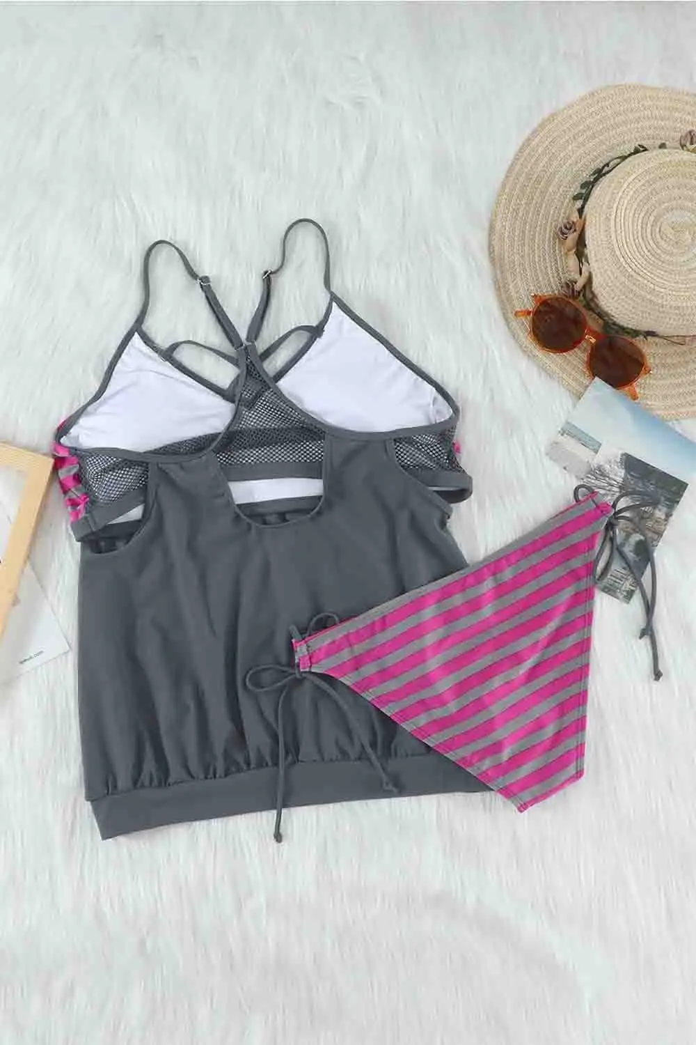 Swimwear Strappy Criss Cross Back Tankini Top with Bikini Bottom Bathing Suits