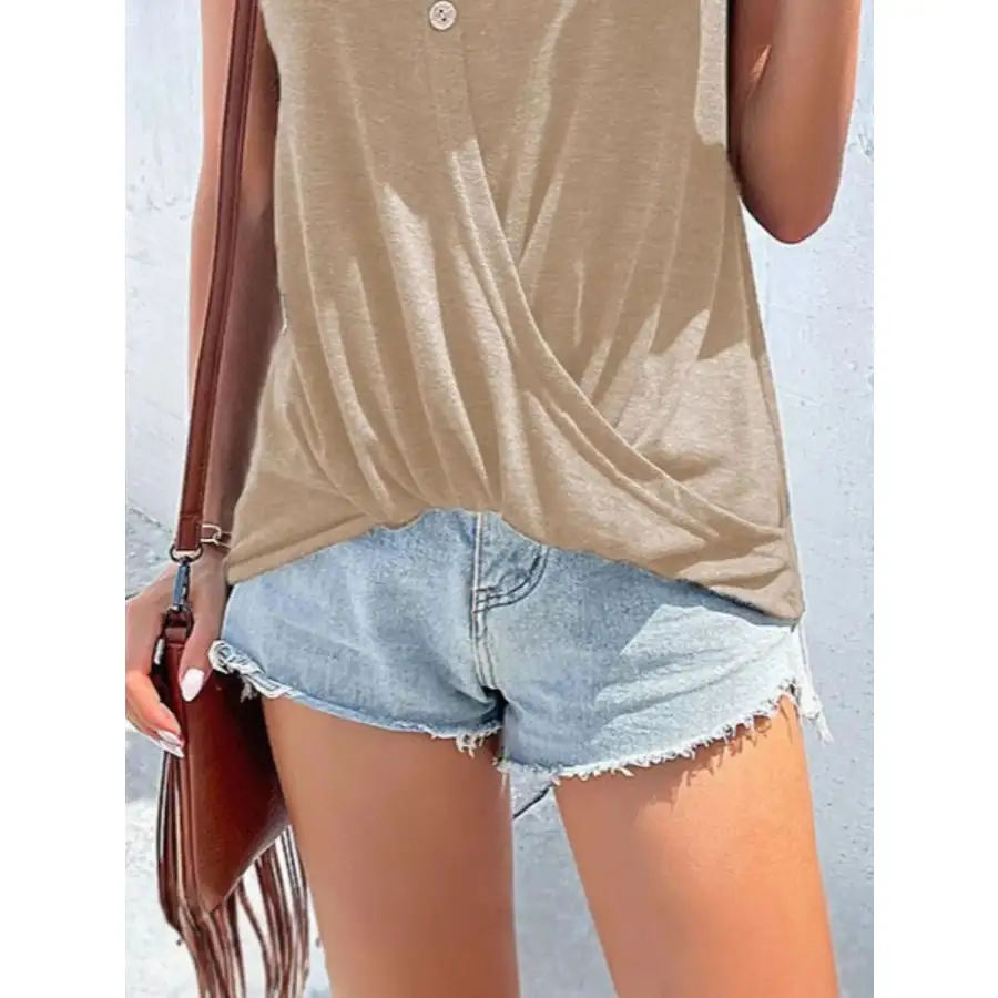 Full Size Twisted Hem Button Detail Tank