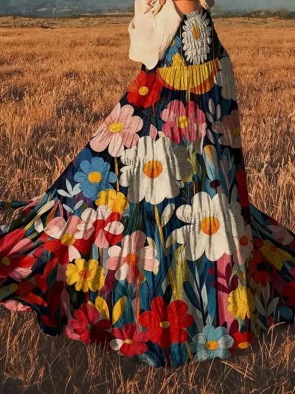 Sleek Smocked Printed Skirt