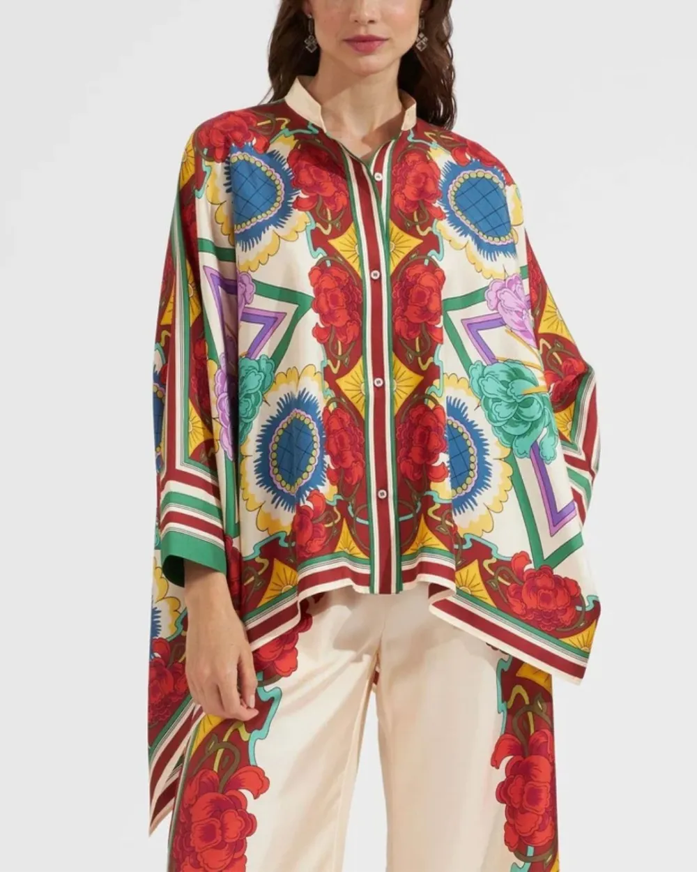 Baroque Palace Print Twill Blouse Set