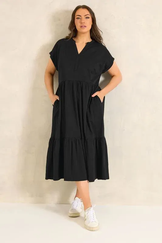 Black Premium Cotton Tiered Dress