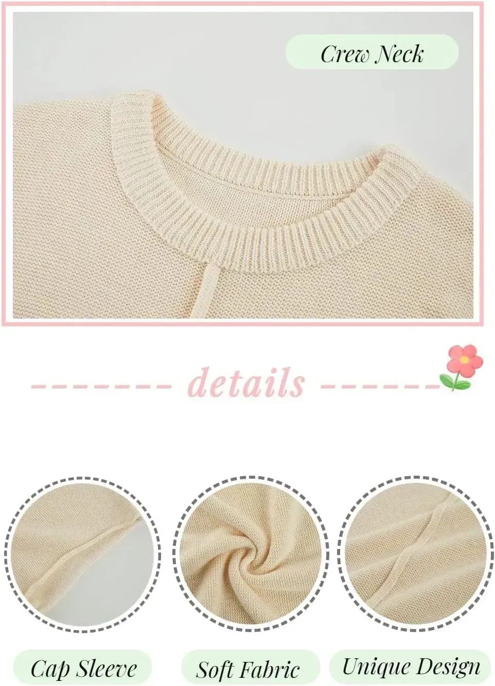 Saodimallsu Womens Summer Cap Sleeve Tops Casual Crew Neck Loose Fit Knit Lightweight Sweater Pullover Top