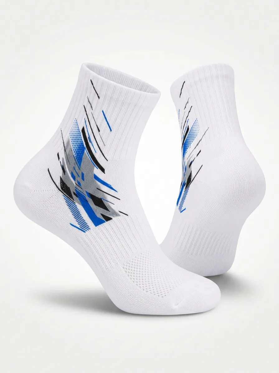 White Ridge Abstract Graphic Active Ankle Socks