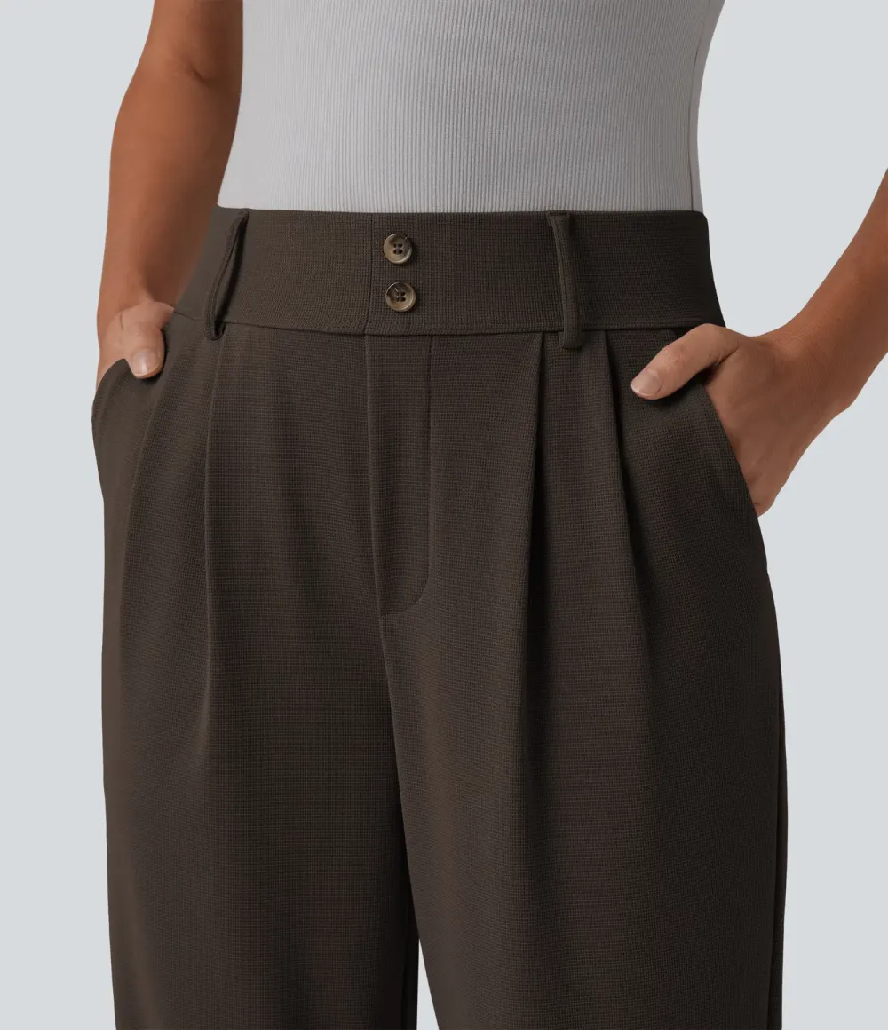 - Tapered office trousers with a high waist, side pockets and waffle fabric