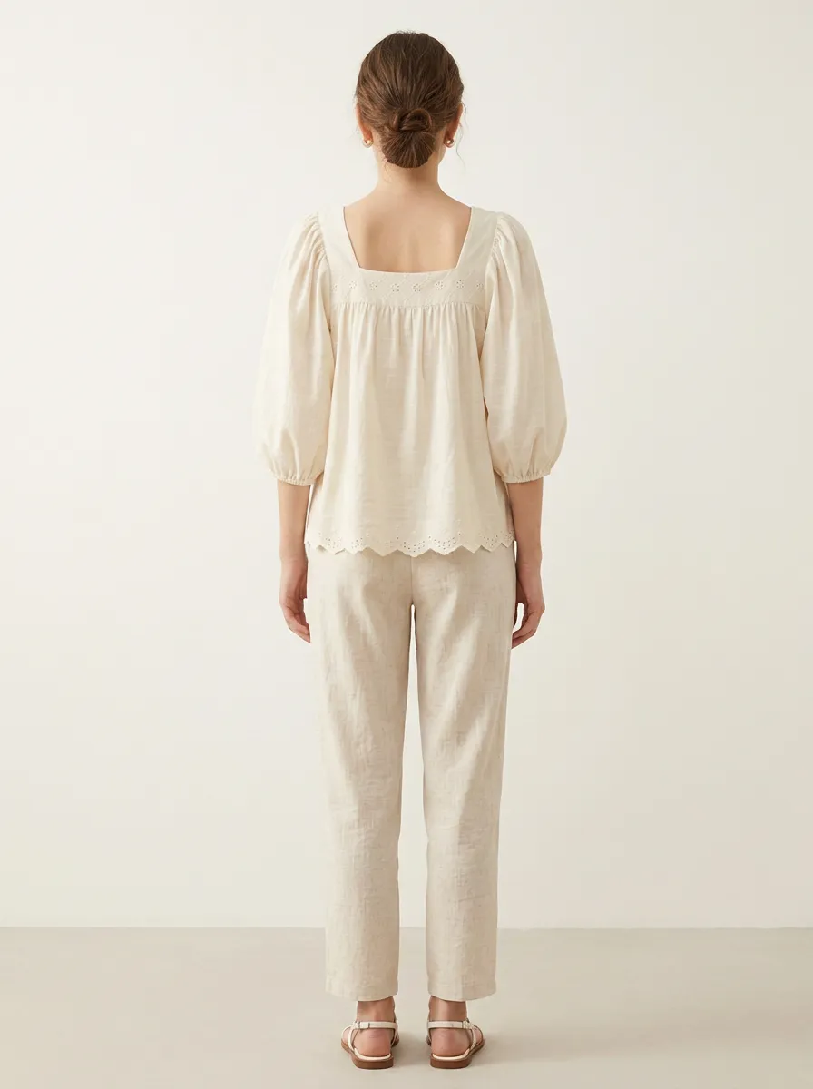 Embroidered Eyelet Women's Puff-Sleeve Blouse