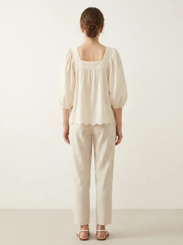 Embroidered Eyelet Women's Puff-Sleeve Blouse