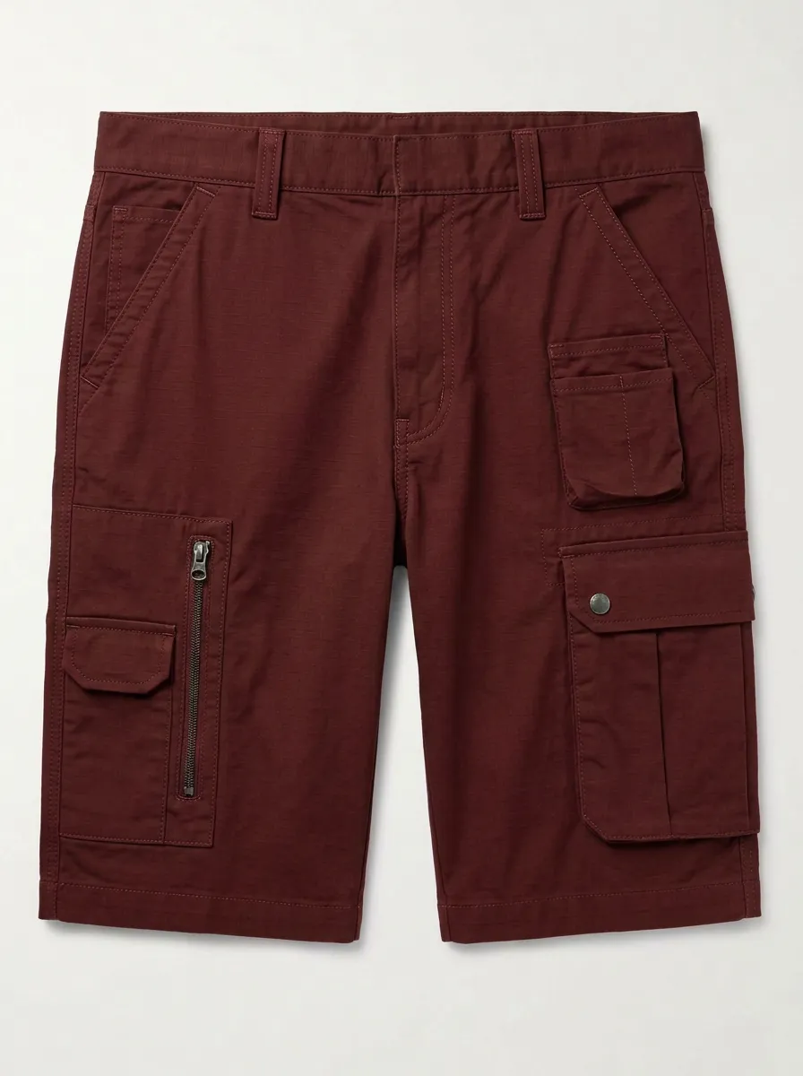 Men's Snap Cargo Pockets Grid Texture Cargo Shorts