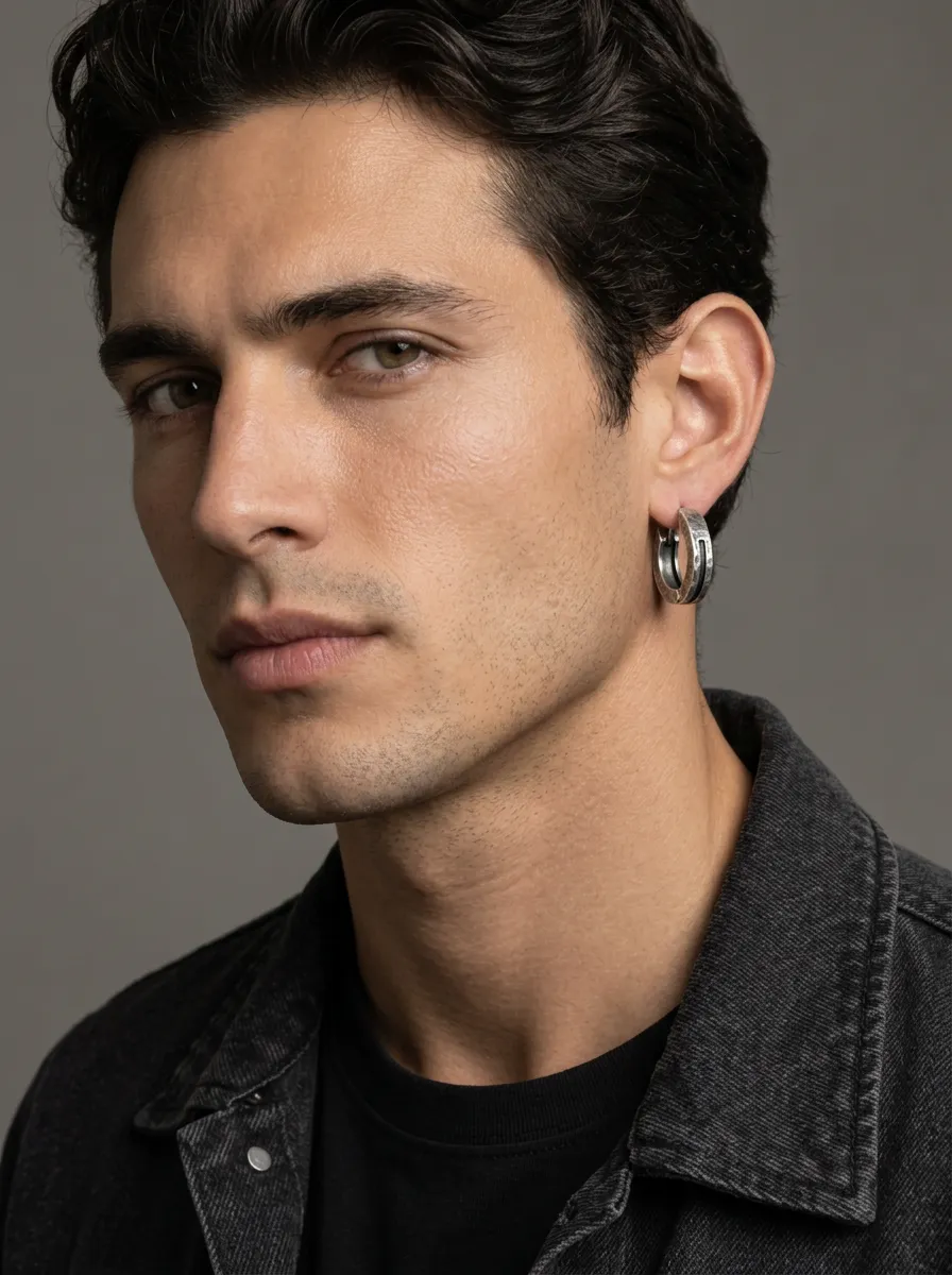 Men's Vintage Textured Hoop Earring