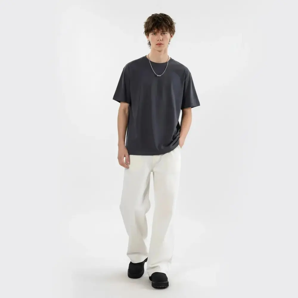 Men's 230G 100% Cotton Heavyweight Round Neck Short-Sleeve T-Shirt Unisex Loose Fit Tees