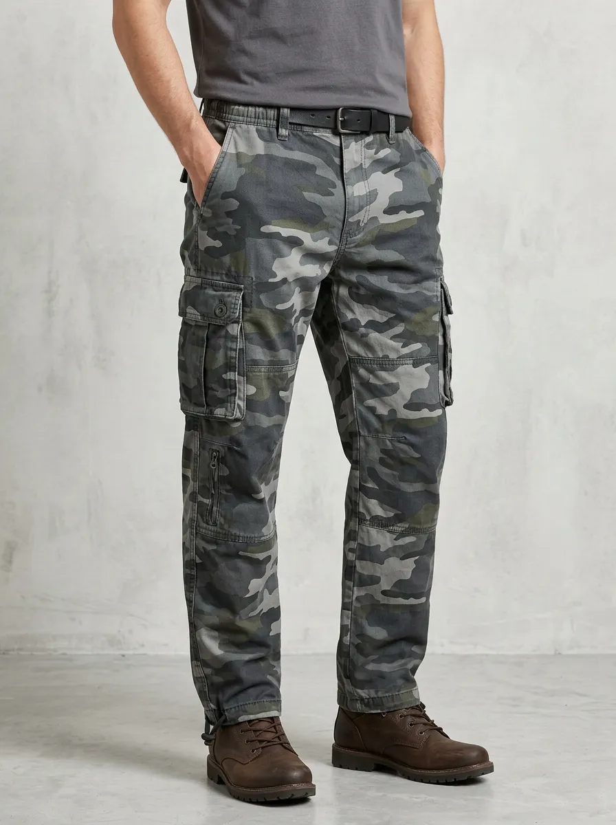 Rugged-Casual Camouflage Military-Inspired Camouflage Cargo Pants
