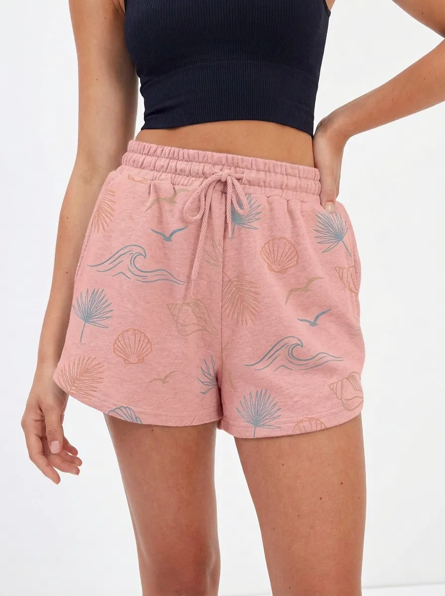 Women's Coastal Seashell Wave Palm Graphic Shorts