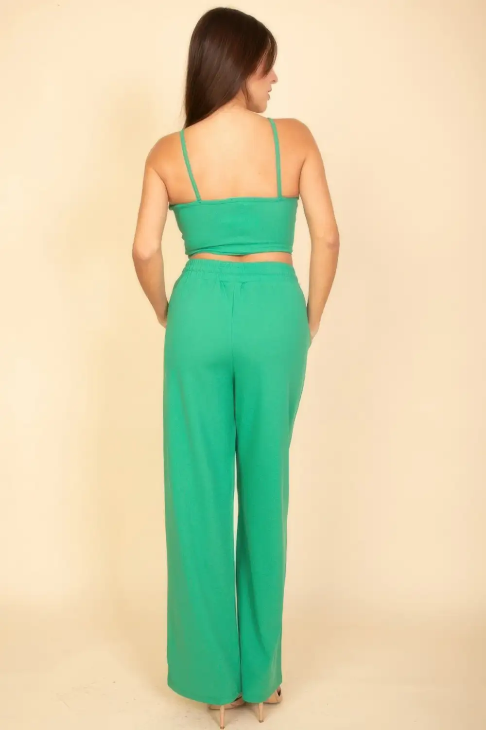 Bustier Crop Cami Top & Slant Pocket Straight Pants Matching Set