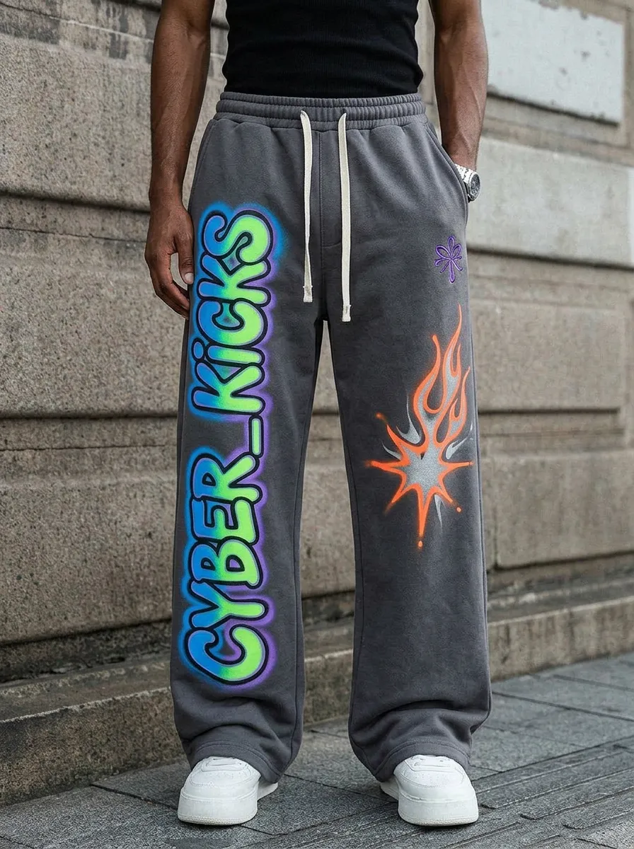 Unisex Urban Streetwear Graffiti Flame Sweatpants
