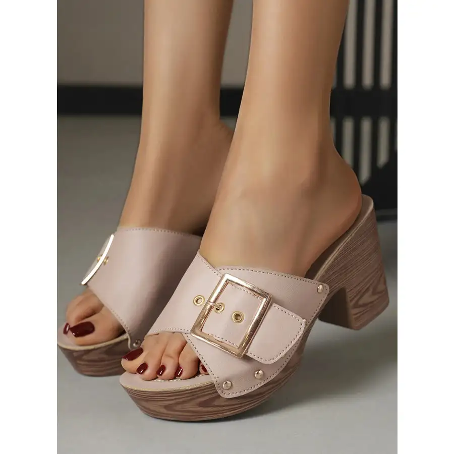 Classic Buckle Platform Block Heel Sandals