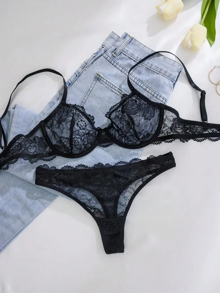 Delicate Lace Sheer Bra And Panty Set