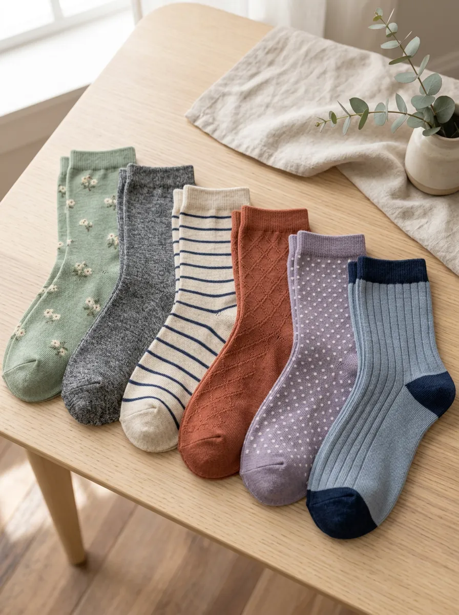 Women's Assorted Floral Polka Dot Diamond Ribbed Striped Heathered Vintage-Inspired 6-Pack Crew Sock Set