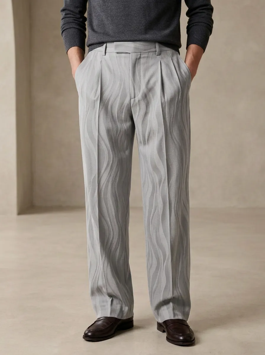 Men's Minimalist Abstract Wave Printed Wide Leg Trousers
